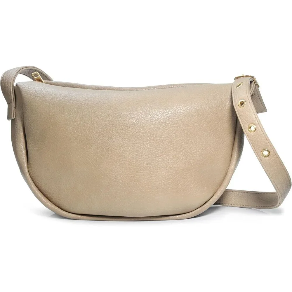 Women's Vegan Leather Crescent Crossbody Bag Slouchy Hobo with Adjustable Strap